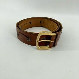 Italian brass and brown leather belt
